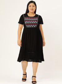 DressBerry Black Embroidered Detail A-Line Dress