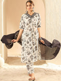 Indo Era Women Printed Regular Mirror Work Pure Cotton Kurta with Trousers & With Dupatta