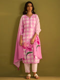 Indo Era Floral Printed Sweetheart Neck Stone Work Linen Kurta With Trouser & Dupattta