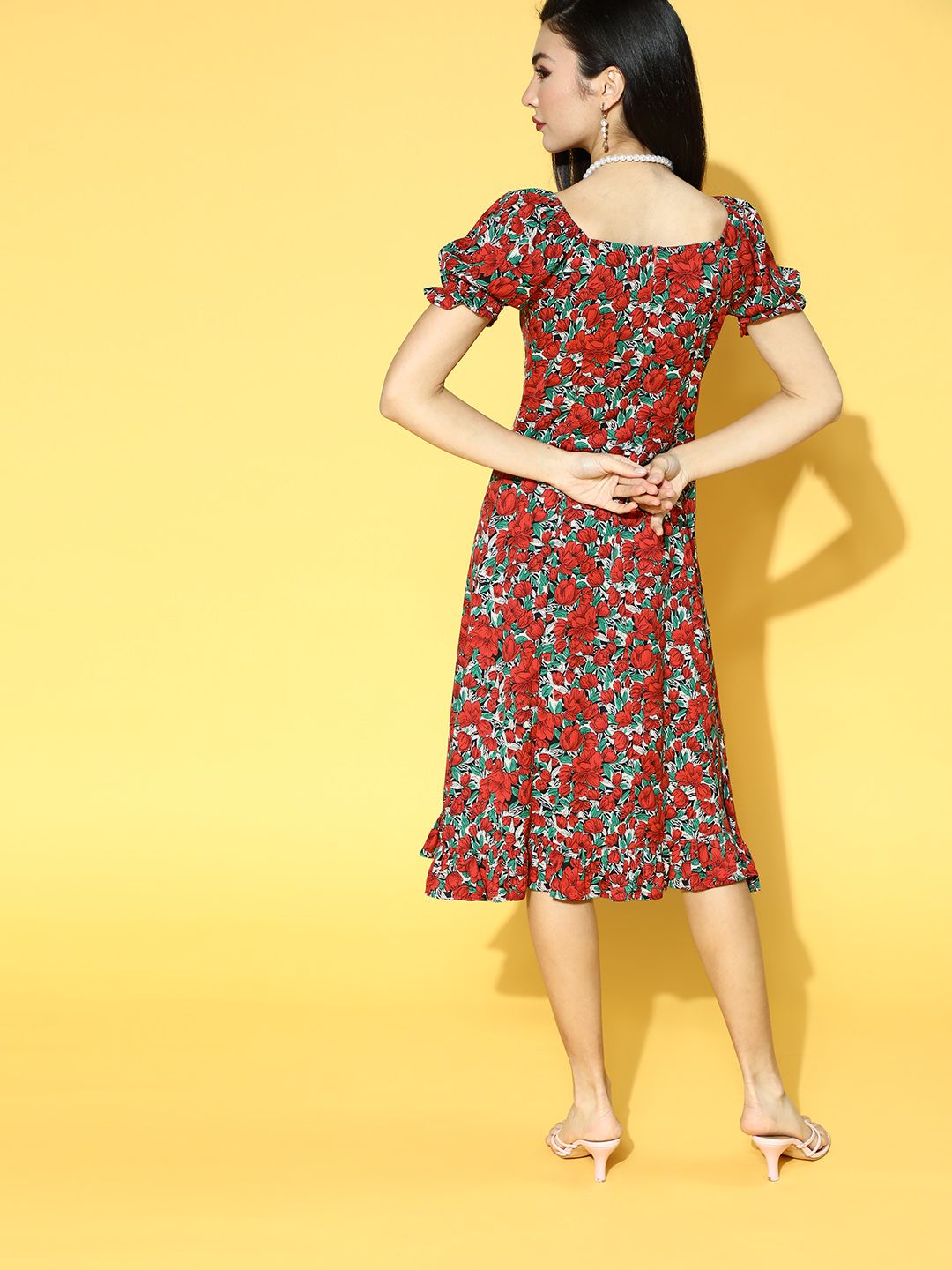 Berrylush Women Attractive Floral Puff Sleeves Dress