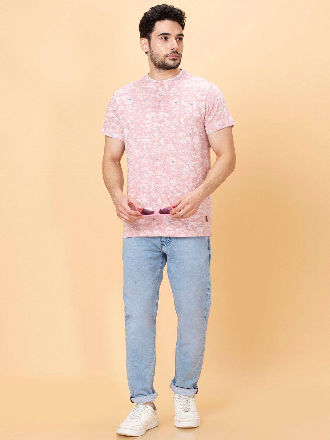 Being Human Floral Printed Henley Neck T-shirt