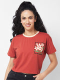 SPYKAR Self Design Round Neck Cotton Pocket Boxy T-shirt