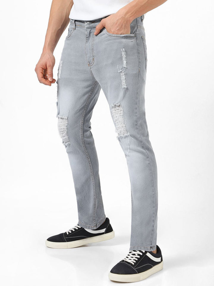 Urbano Fashion Men Grey Slim Fit Mid-Rise Highly Distressed Stretchable Jeans