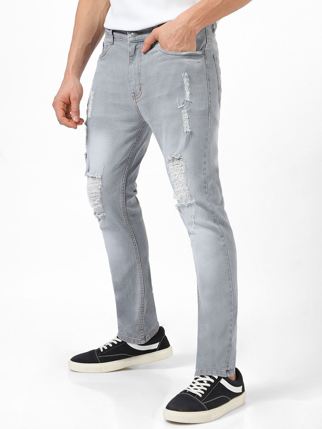 Urbano Fashion Men Grey Slim Fit Mid-Rise Highly Distressed Stretchable Jeans