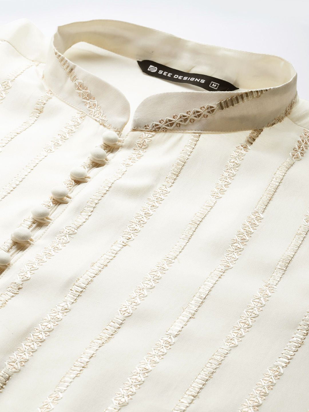 See Designs Embroidered Sequinned Chanderi Silk Kurta with Pyjamas