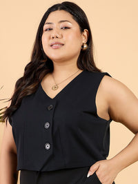 CURVY STREET Plus Size Black V-Neck Waistcoat