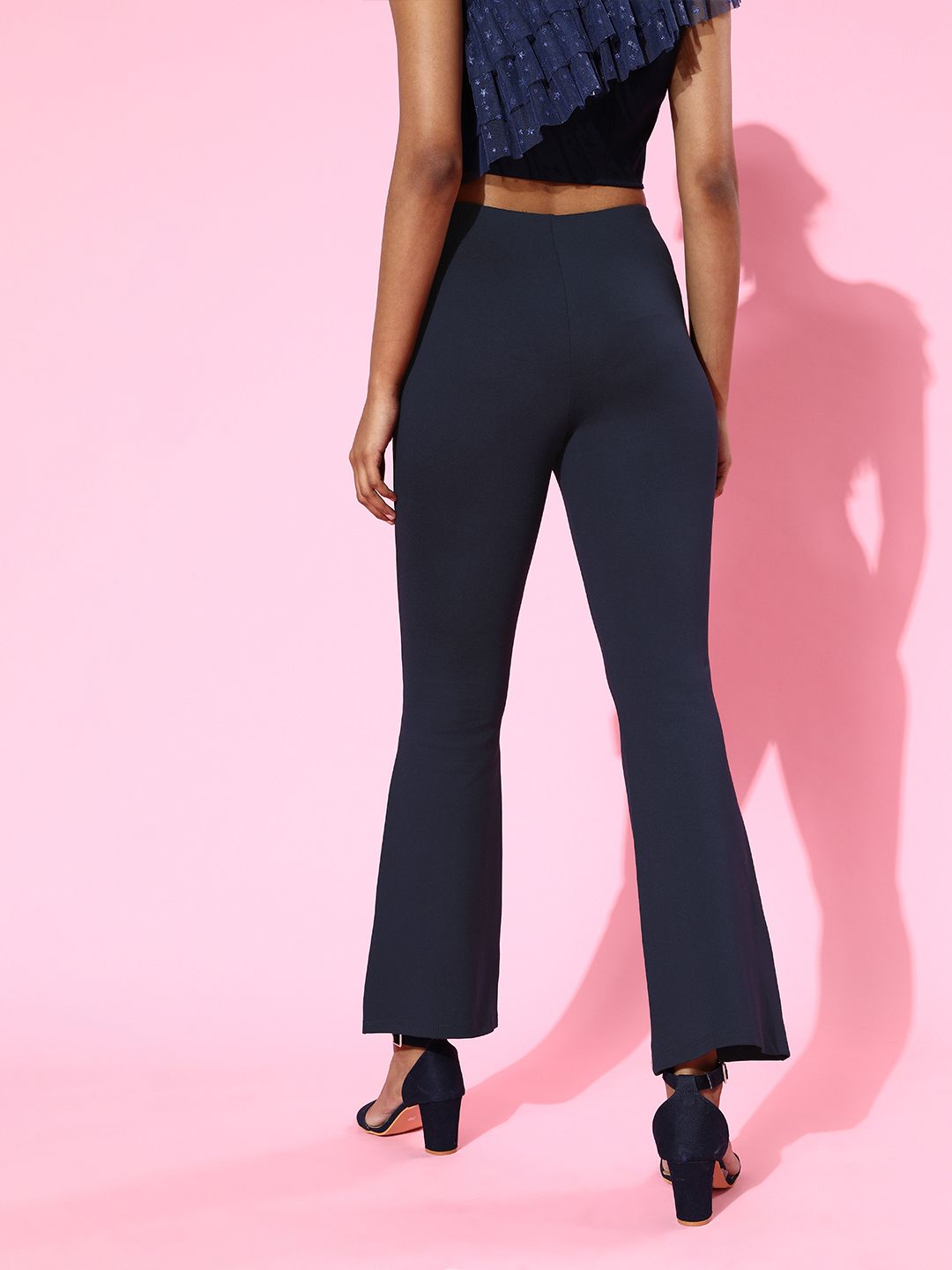 SASSAFRAS Women Navy Blue High-Rise Graduated Flare Trousers