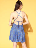 Berrylush Women Stunning Blue Floral Vacay Attire