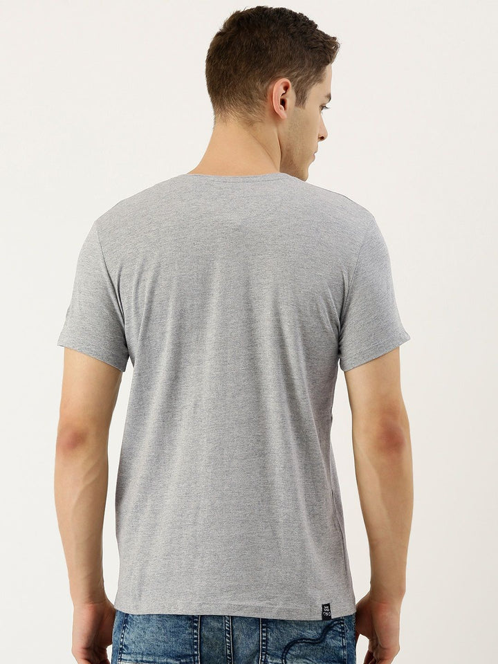Being Human Men Grey Melange & Black Printed Round Neck T-shirt