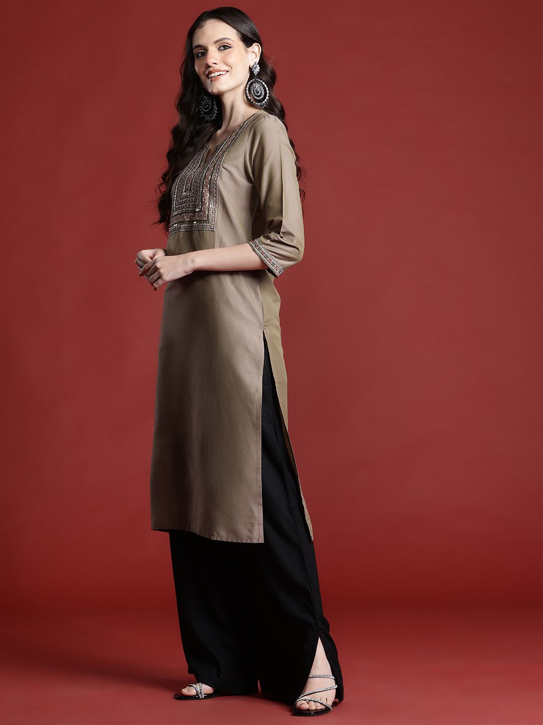 Anouk Sequinned Yoke Design  Kurta
