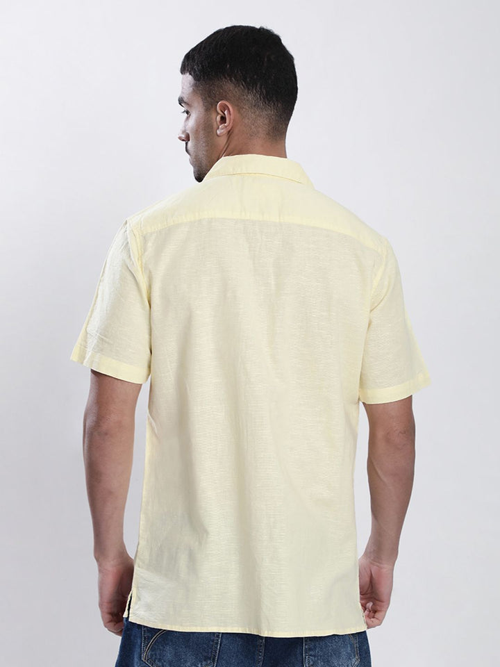 Bene Kleed Men Cuban Collar Cotton Linen Casual Shirt