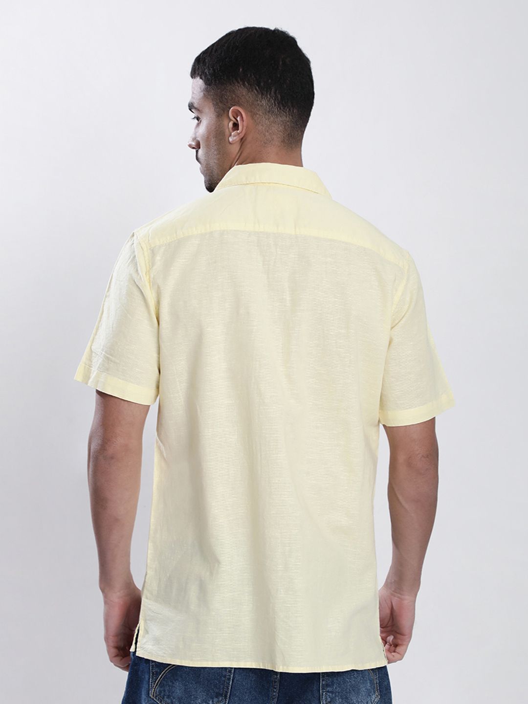 Bene Kleed Men Cuban Collar Cotton Linen Casual Shirt