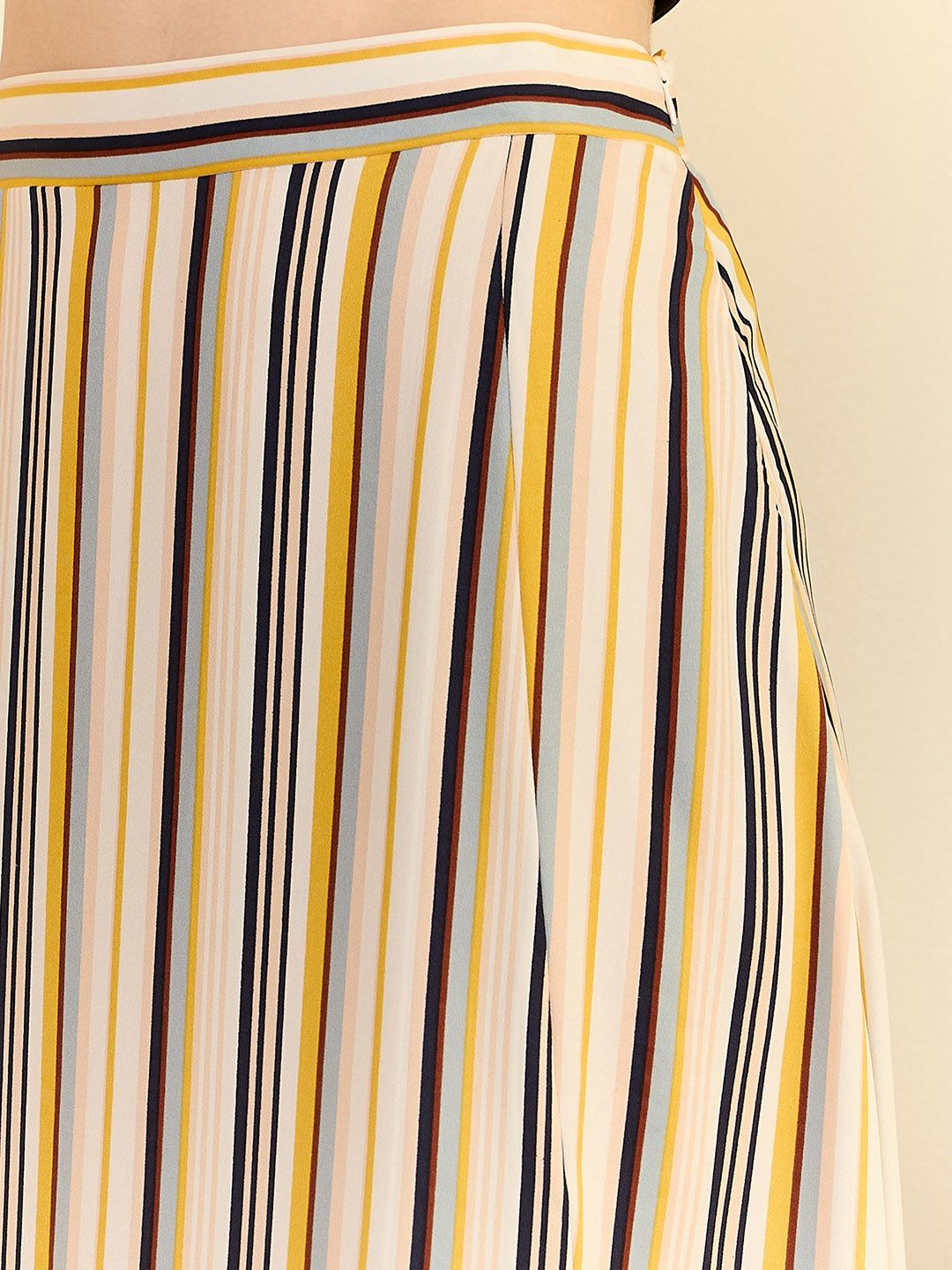 Berrylush Beige Striped High Rise Slit Flared Maxi Skirt