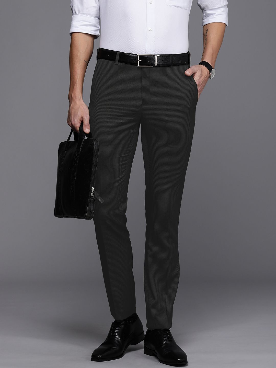Raymond Men Striped Slim Fit Formal Trousers