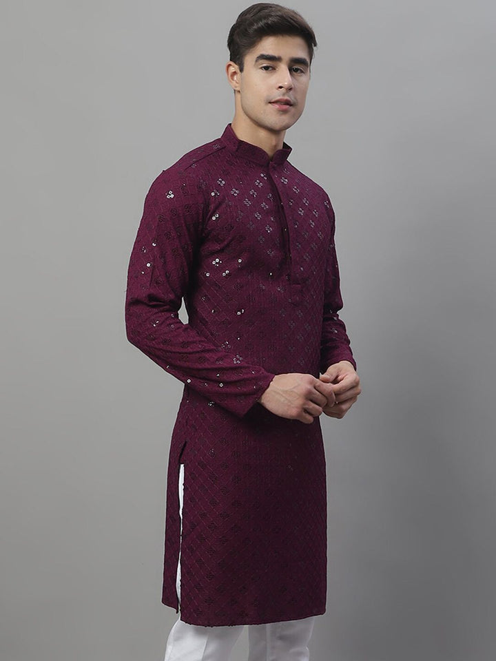 Jompers Mandarin Collar Ethnic Motifs Chikankari Sequined Kurta