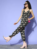 Berrylush Black & Green Printed Cami Jumpsuit