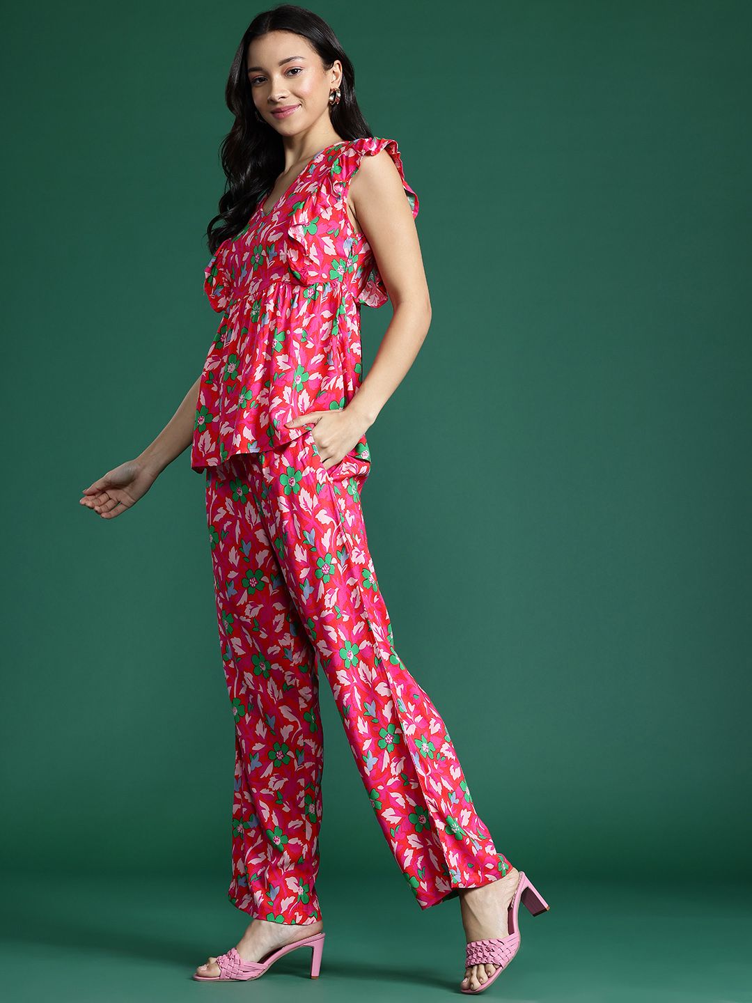 DressBerry Printed Ruffled Co-Ords