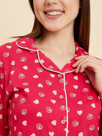 Sweet Dreams Pink & Beige Graphic Printed Pure Cotton Night suit