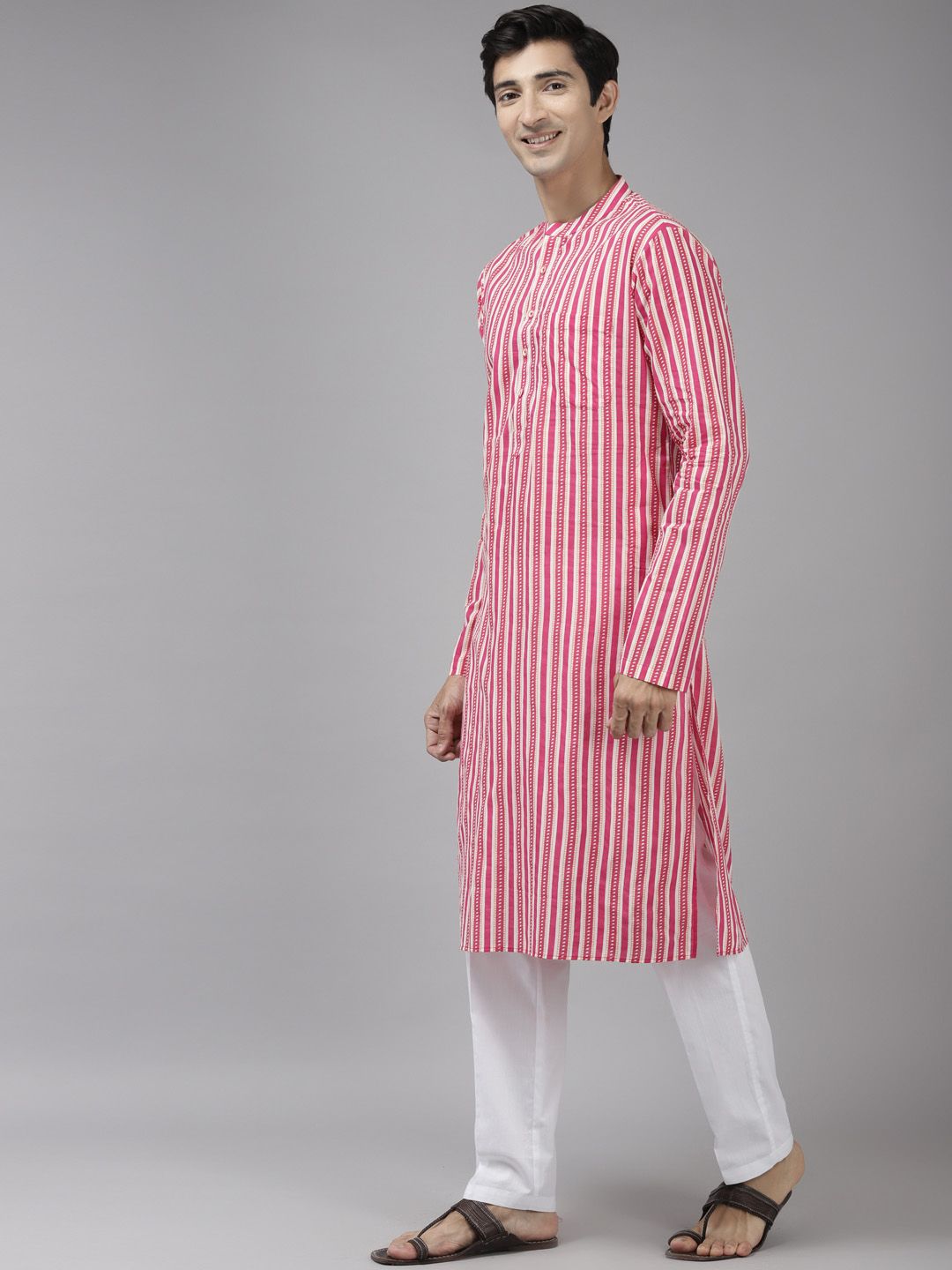 See Designs Men Pink Striped Kurta