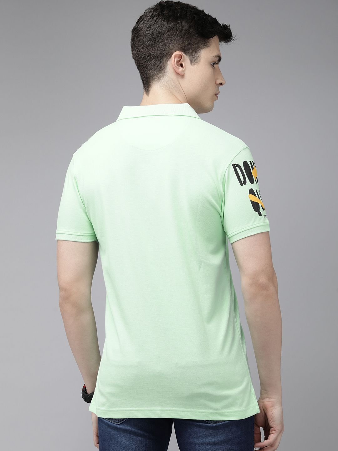 SPYKAR Pure Cotton Typography Printed Polo Collar Slim Fit T-shirt