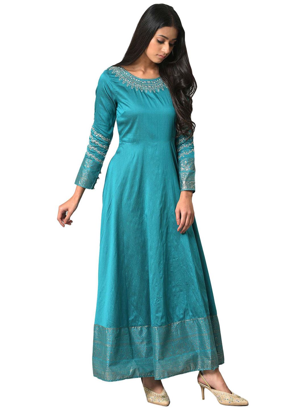 W Round Neck Floral Maxi Ethnic Dress