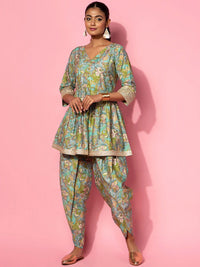 Libas Floral Printed V-Neck Tunic with Dhoti Pant