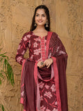 KALINI Floral Printed Notch Neck Straight Kurta With Trousers & Dupatta