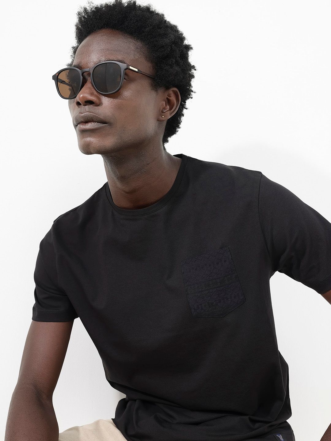 RARE RABBIT Men Ammos Round Neck Cotton Slim Fit T-Shirt