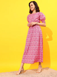 STREET 9 Floral Printed Puff Sleeves A-Line Dress