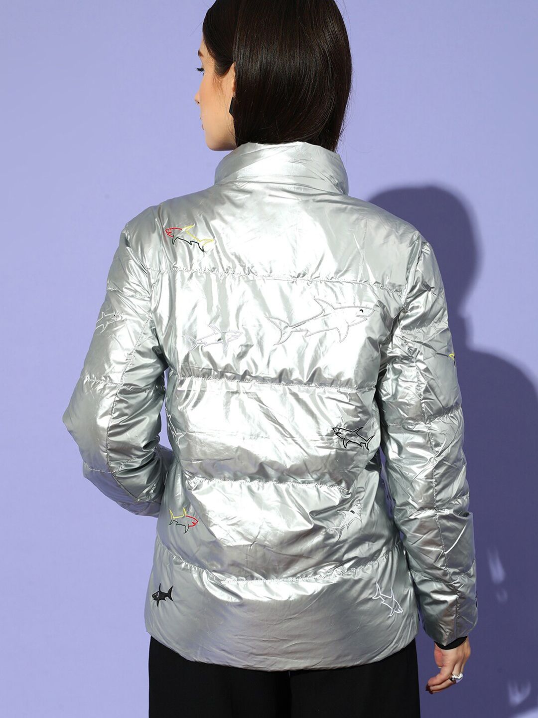 STREET 9 Women Silver-Toned Puffer Jacket