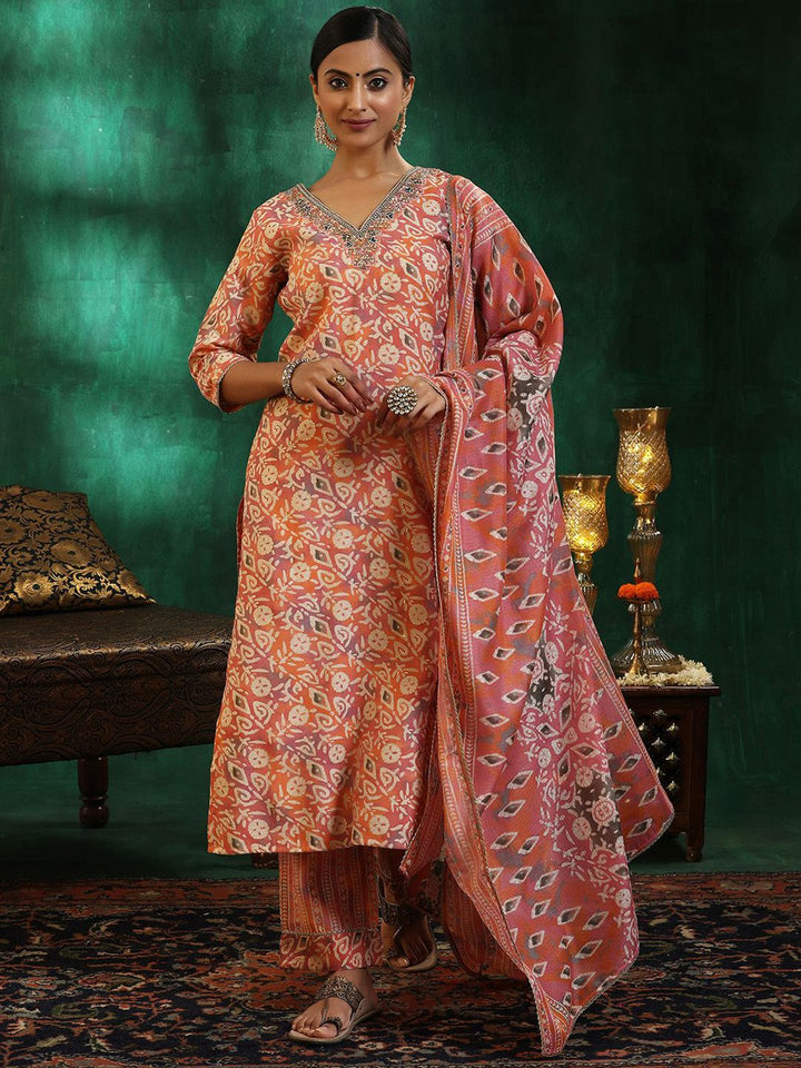 Libas Women Ethnic Motifs Printed Regular Beads and Stones Kurta with Palazzos & With Dupatta