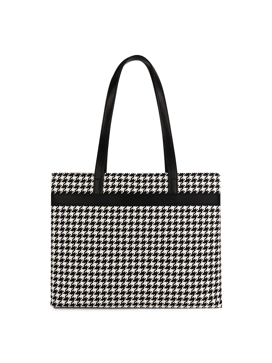 Berrylush Black Self Design Shopper Tote Bag