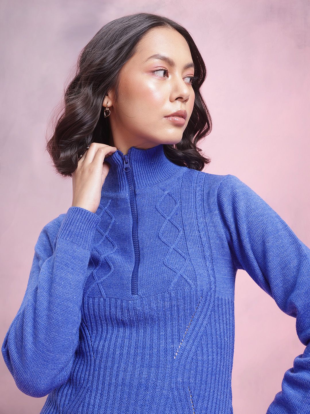 DressBerry Half Zipper A-Line Acrylic Winter Dress