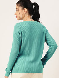 DressBerry Women V-Neck Ribbed Pullover
