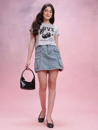 DressBerry Women Typography Printed Crop T-shirt