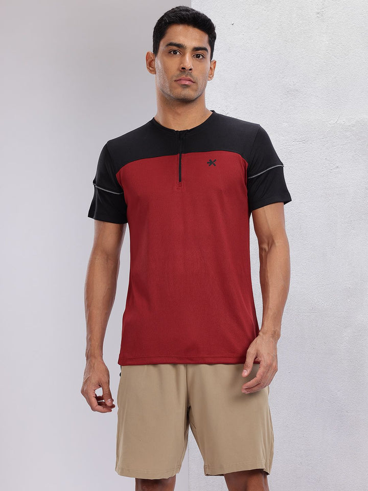 HRX by Hrithik Roshan Colourblocked Henley Neck Reflective Detail Running T-shirt