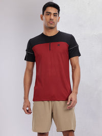 HRX by Hrithik Roshan Colourblocked Henley Neck Reflective Detail Running T-shirt