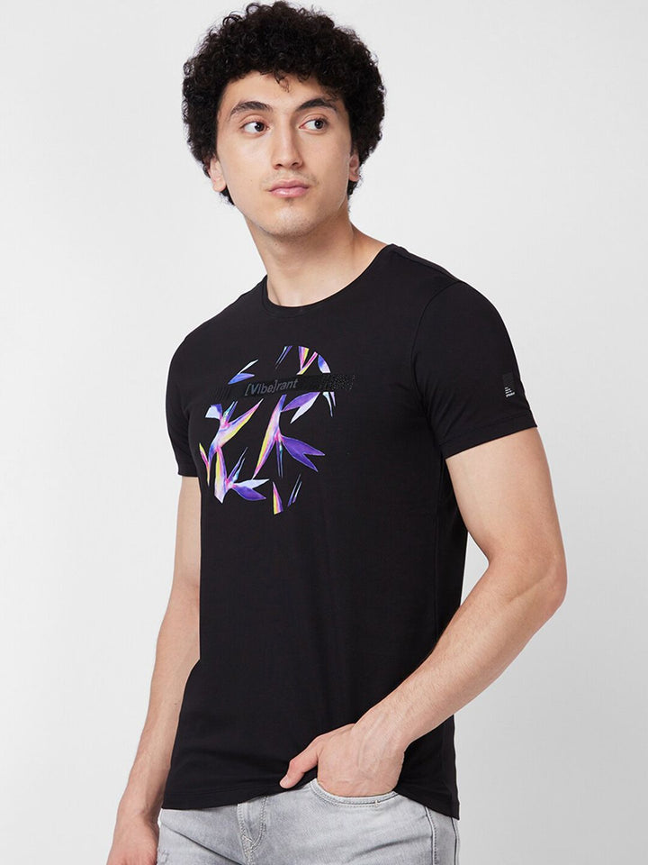 SPYKAR Round Neck Short Sleeves Printed Slim Fit Cotton T-shirt