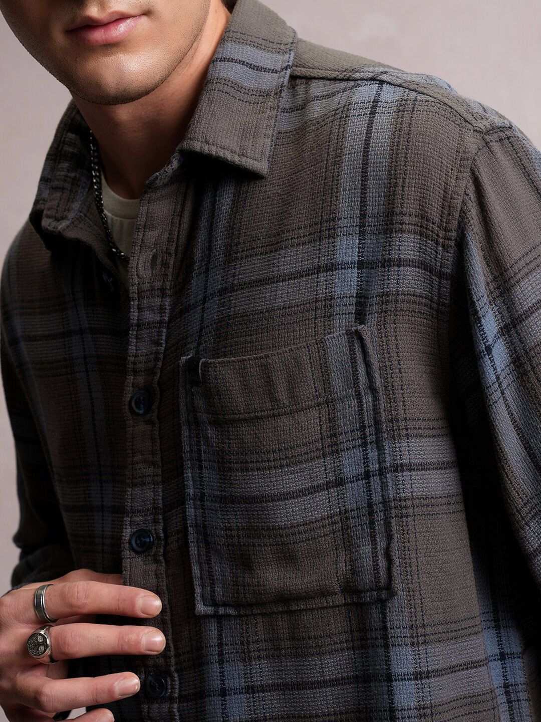 LOCOMOTIVE Dobby Textured Checked Overshirt