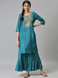 AURELIA Women Green Ethnic Motifs Yoke Design Kurta Set
