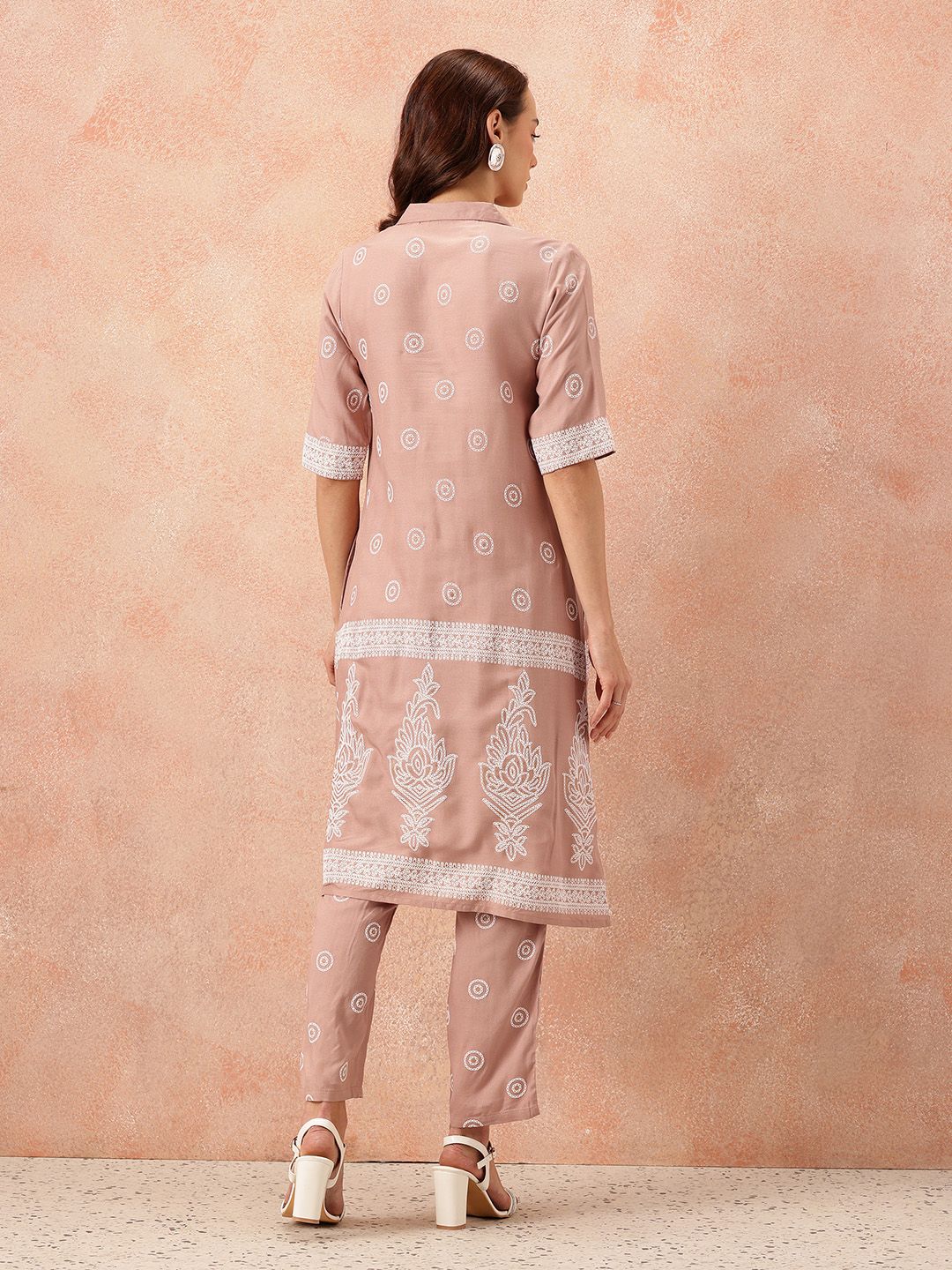 all about you Ethnic Motifs Printed Shirt Collar A-Line Kurta with Trousers