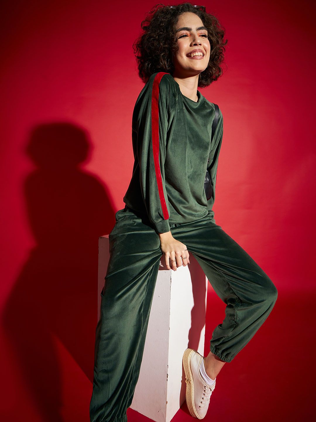 SASSAFRAS Green Velvet Tape Detail Sweatshirt With Joggers
