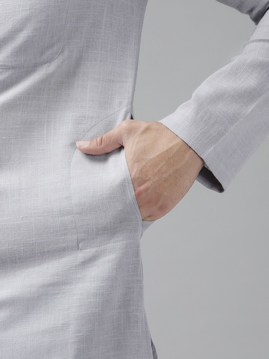 See Designs Men Grey & White Solid Pure Cotton Kurta with Pyjamas