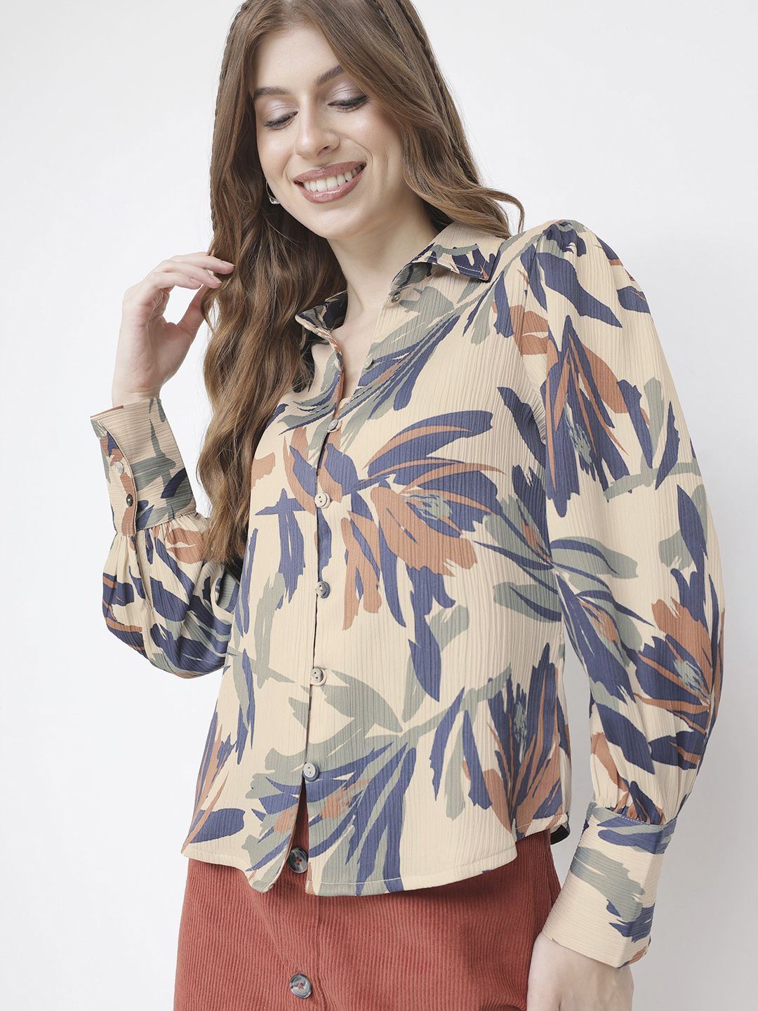 DressBerry Beach to Brunch Abstract Floral Shirt