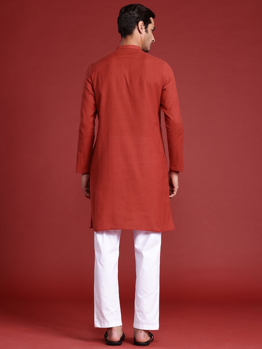 Anouk Men Yoke Design Cotton Linen Indie Prints Kurta