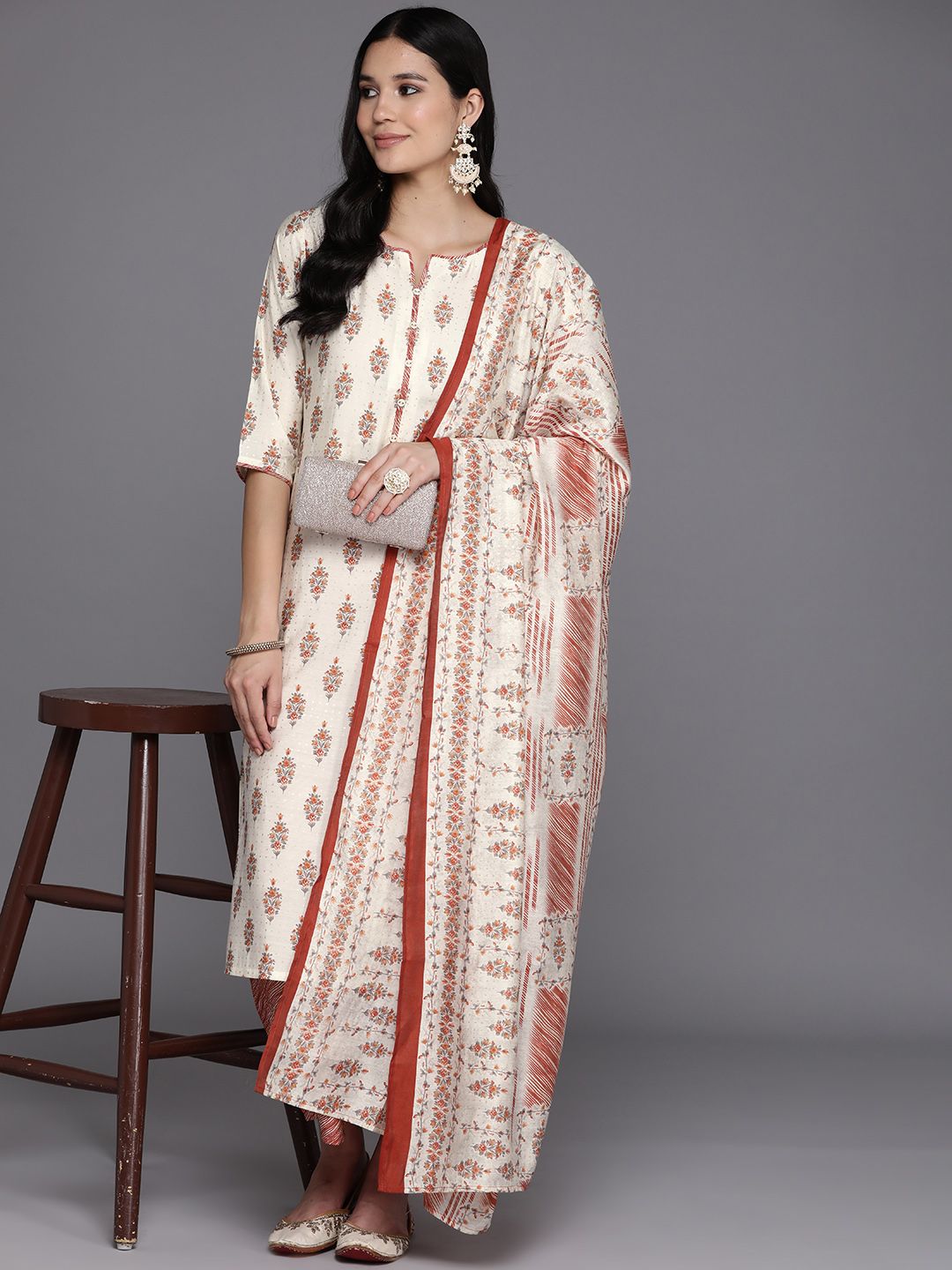 Libas Floral Printed Sweetheart Neck Kurta With Palazzos & Dupatta