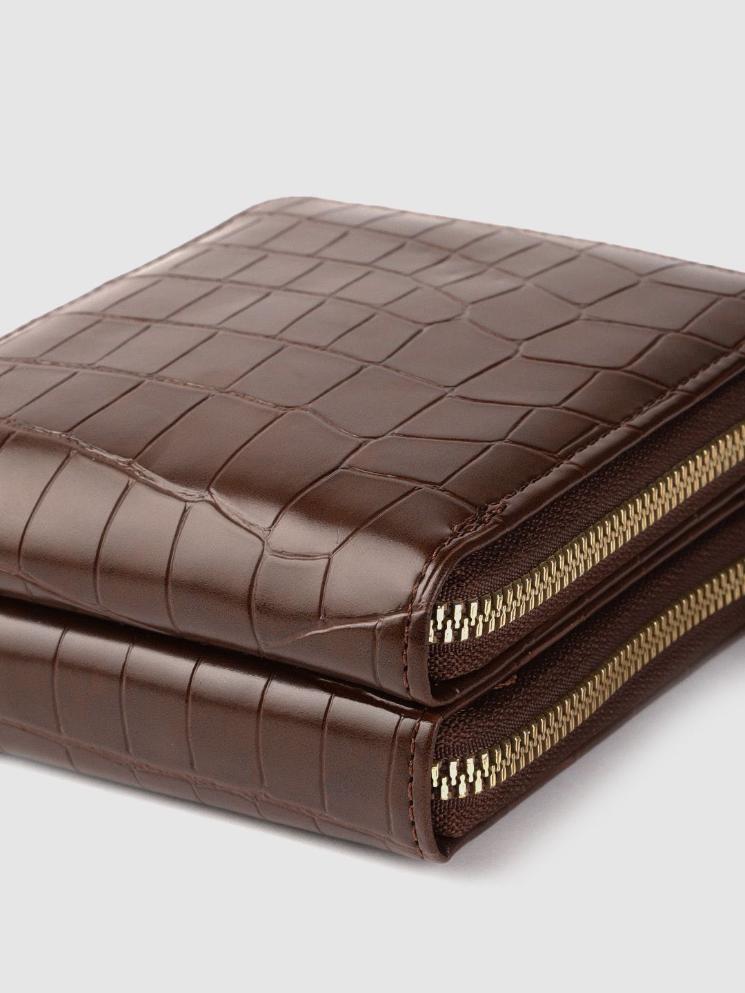 Lino Perros Coffee Brown Croc Textured Structured Sling Bag with Detachable Sling Strap