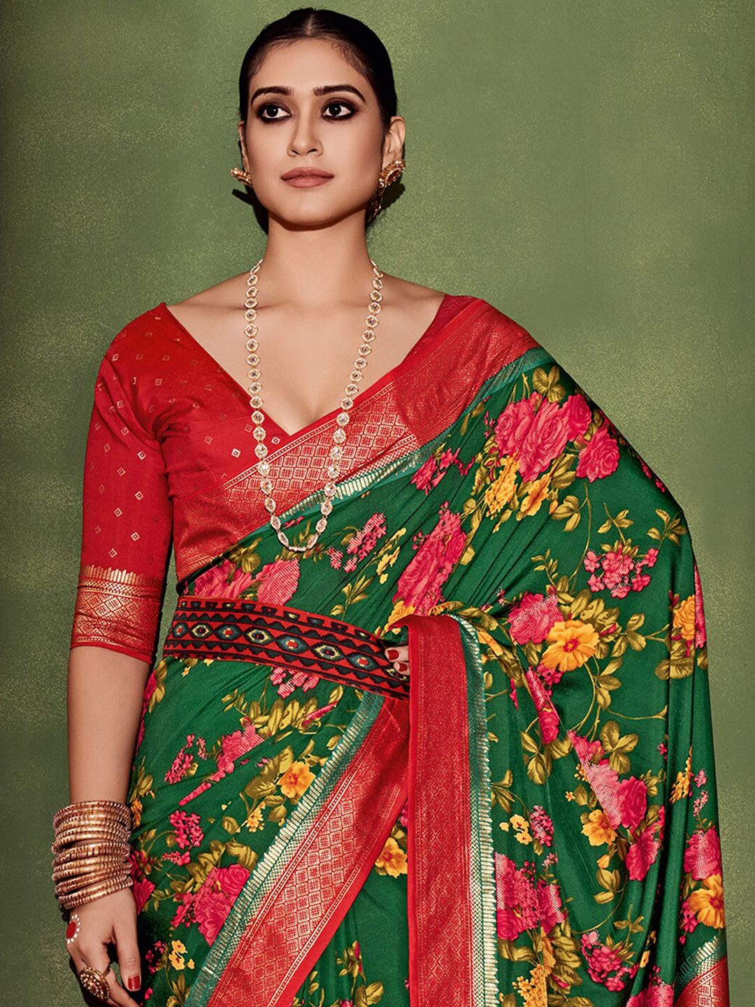 Saree mall Floral Printed Zari Bagh Sarees