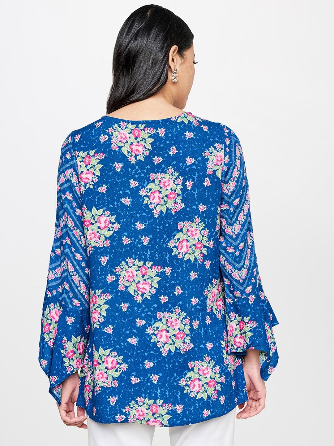 Global Desi Women Blue & Pink Floral Printed Top