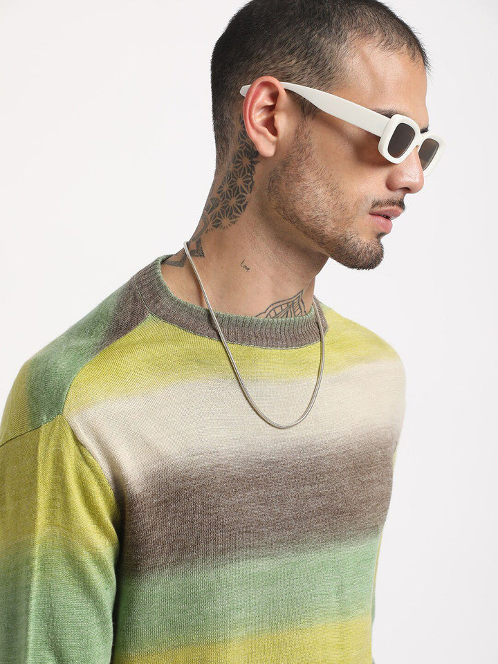 THE BEAR HOUSE Striped Drop-Shoulder Sleeves Acrylic Pullover Sweatshirt